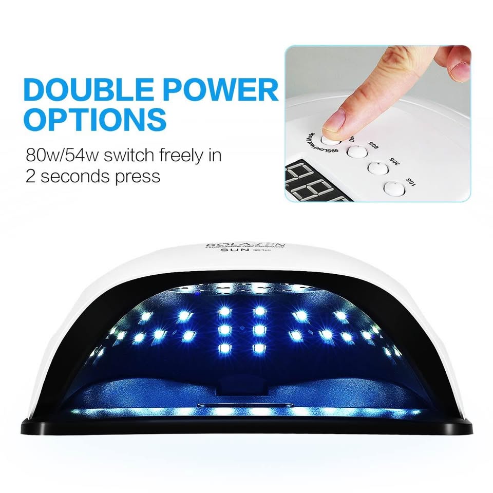 BOLASEN Professional Gel UV Nail Lamp, True 80W Salon Grade LED Nail Dryer for Gel Polish, UV Light for Nails, Portable Fast Curing Lamp with Large Space, 4 Timers, Auto Sensor, LCD Display, White