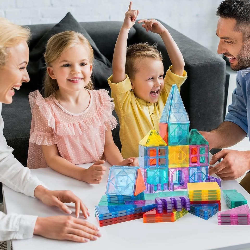 Magnetic Tiles for Kids-102 PCs STEM Magnet Blocks Set Learning by Play, Kid Building Toys for 3+ Year Old Boys and Girls, Montessori Christmas New Year Toy Gift