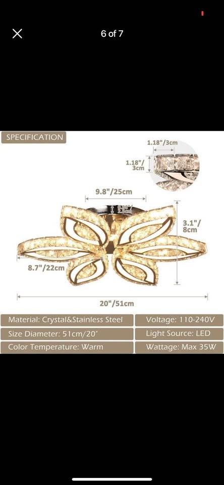 CLAIRDAI 20" Crystal Chandelier Flush Mount Ceiling Light Fixture Modern LED Chandelier Acrylic Crys