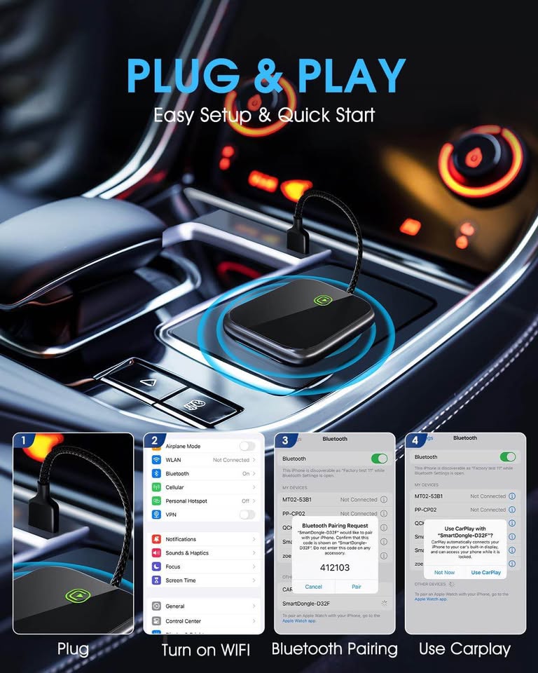 Wireless Carplay Adapter for Apple - 2025 Upgrade Seamless Connection Convert Wired to Wireless Car
