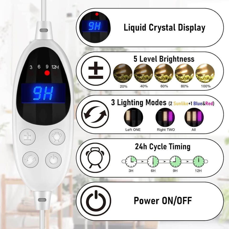 Grow Lights for Indoor Plants,3-Head Full Spectrum led Plant Grow Light,3/6/9/12H Intelligent Timer,