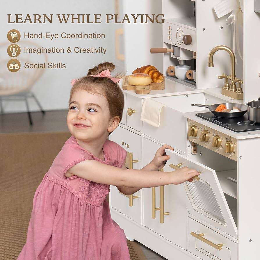 Brand new ROBOTIME Wooden Play Kitchen for Toddlers and Kids, Toy Kitchen Set