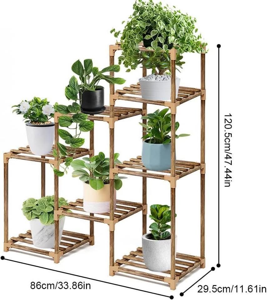 Wood Plant Stand Indoor Outdoor, FOME 8 Tier Tall Plant Stand Large Plant Stands Outdoor Corner Plan