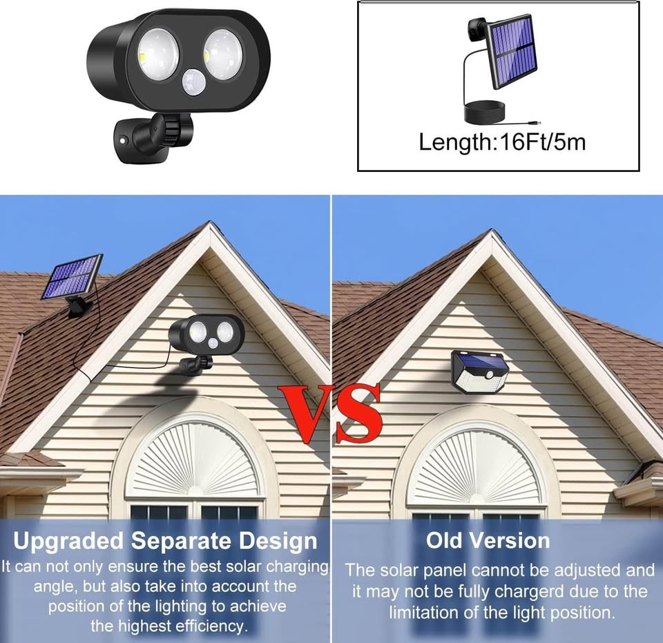 2 pack Solar Motion Sensor Light Outdoor, IP65 Waterproof Solar Security Light, Motion Detected