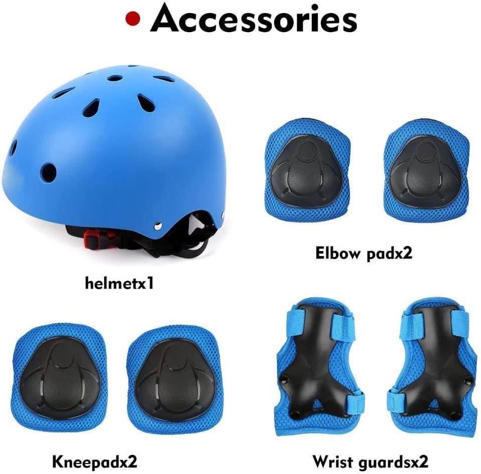 Kids Bike Skateboard Helmet, Helmet and Pads Protect Head Knee Elbow and Wrist,7 Pcs Adjustable Prot