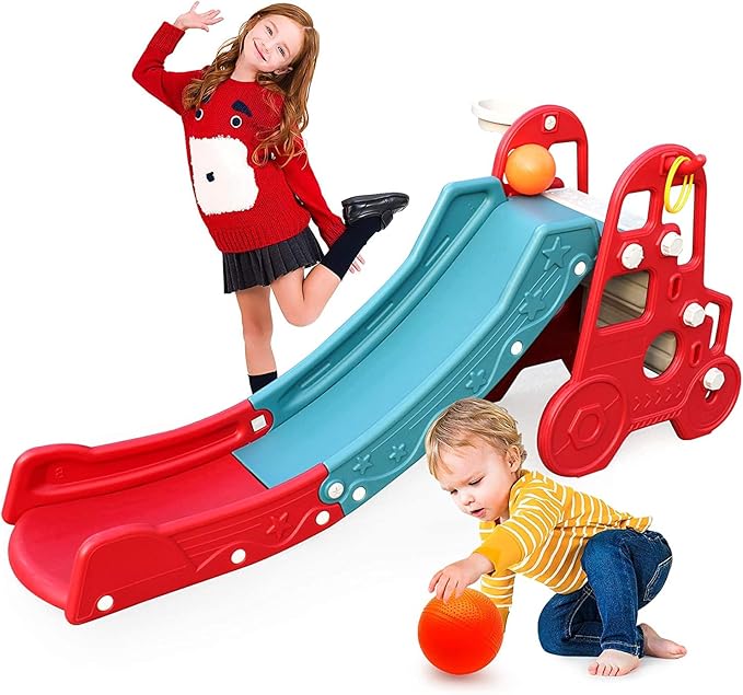 Ealing Baby 三合一幼儿攀爬滑梯带篮球架 红蓝款