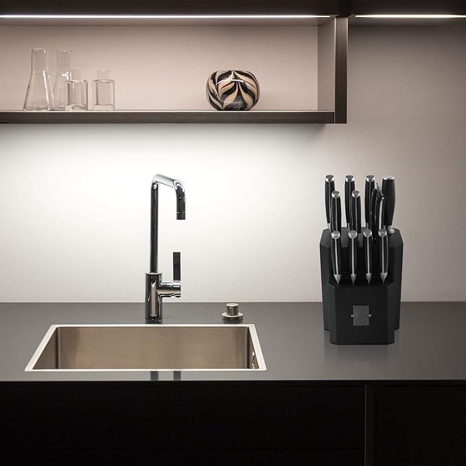 TUO Kitchen Knife Set - 12 Pcs Knife Set with Wooden Block - Premium Forged German Stainless Steel, Ergonomic Pakkawood Handle - Black Hawk Series with Gift Box