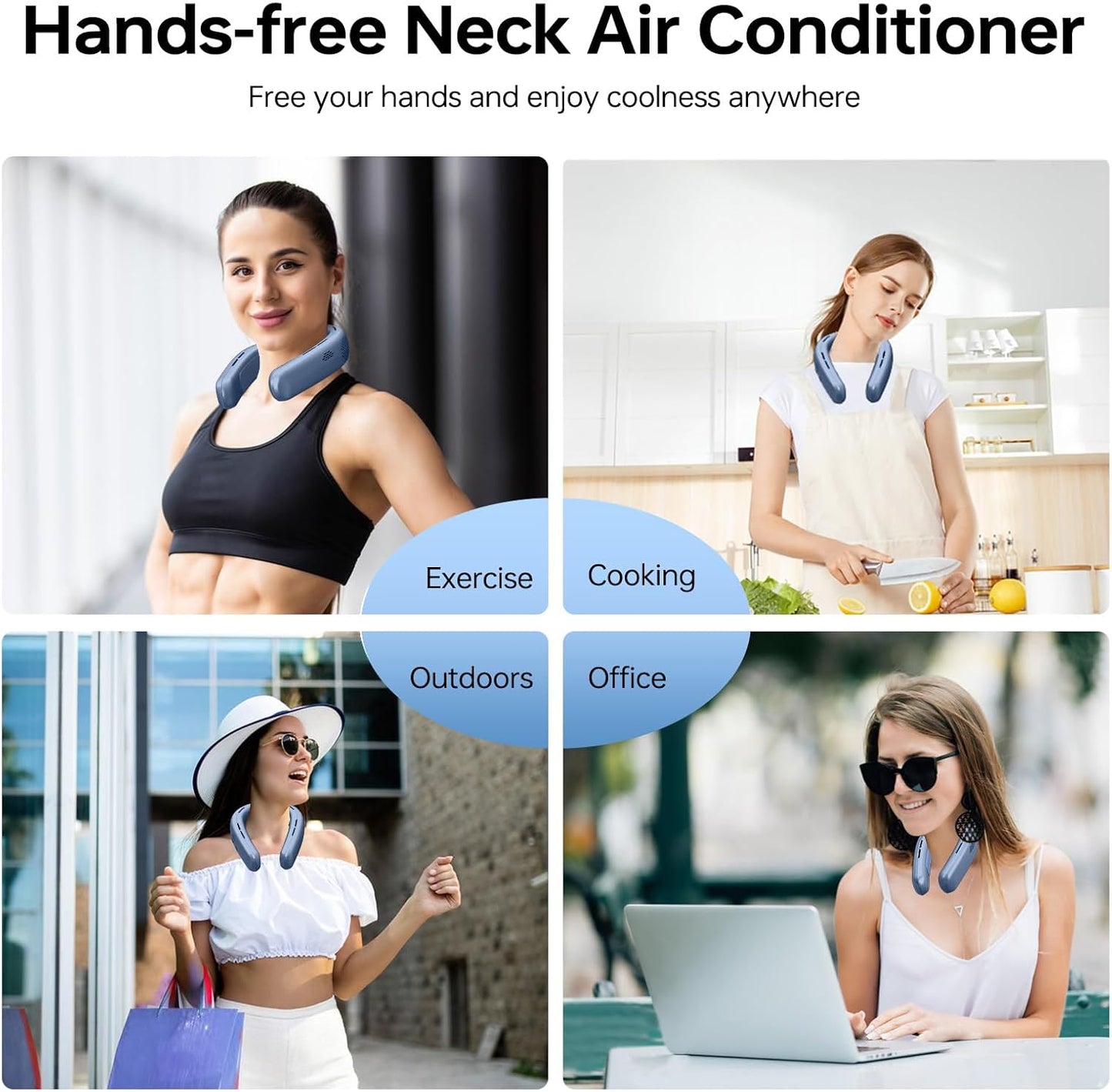 Portable Fan Neck Air Conditioner, Instant Cooling Neck Fan, 4000mAh Battery Rechargeable, 3 Wind Speeds, USB Fast Charging, Wearable Personal Fan for Office Outdoors Travel