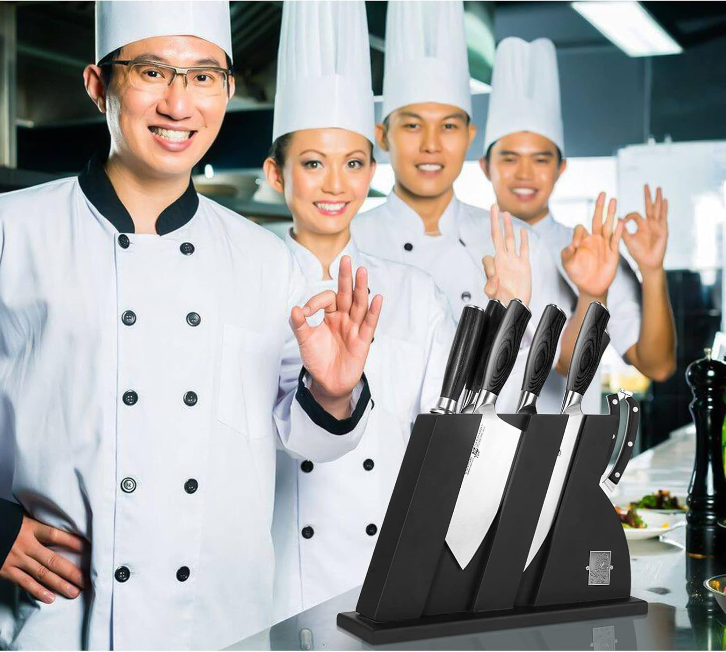 TUO 8 pcs Chef Knife Set,Knives Set for Kitchen,Professional Kitchen Knife Set,Knife Set with Sharpener, German Stainless Steel Pakkawood Handle Gift Box Cutlery, Fiery Phoenix Series - Black