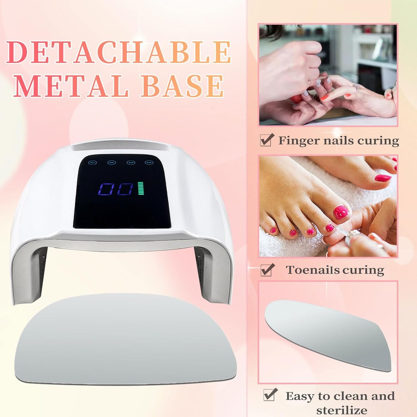 96W Rechargeable UV LED Nail Lamp, Portable Cordless UV Light for Nails with LCD Display Auto Sensor, 4 Timer Setting and Smart Sensor Nail Dryer,Nail Cure Light with Removable Bottom
