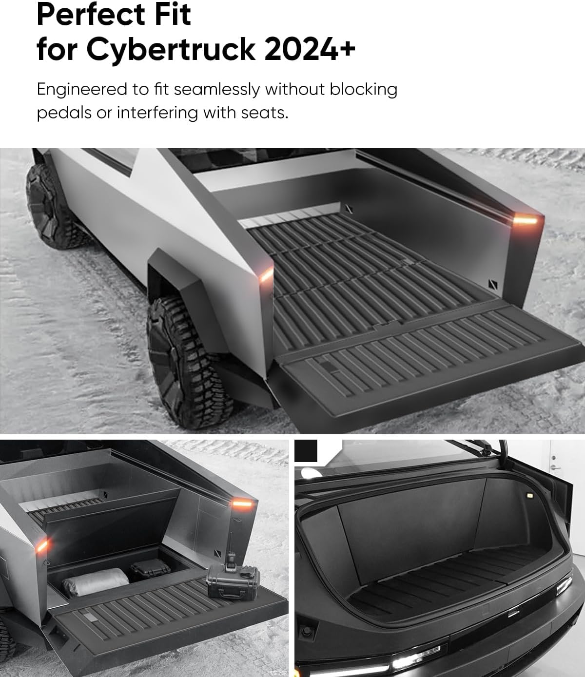 Tesla Cybertruck Floor Mats 3 Sets(Truck Bed Mat+Rear Lower Mat+Frunk Mat) - Custom-Fit TPE All-Weather Cargo Liners, Anti-Slip Design for 2024+ Models, Durable and Odorless Accessories