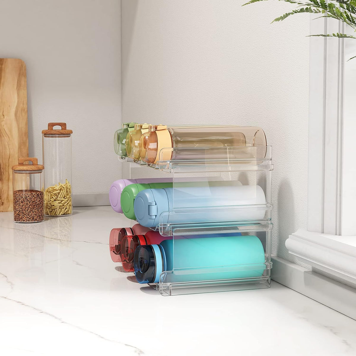Stackable Water Bottle Organizer, 3-Tier, Holds 9 Bottles