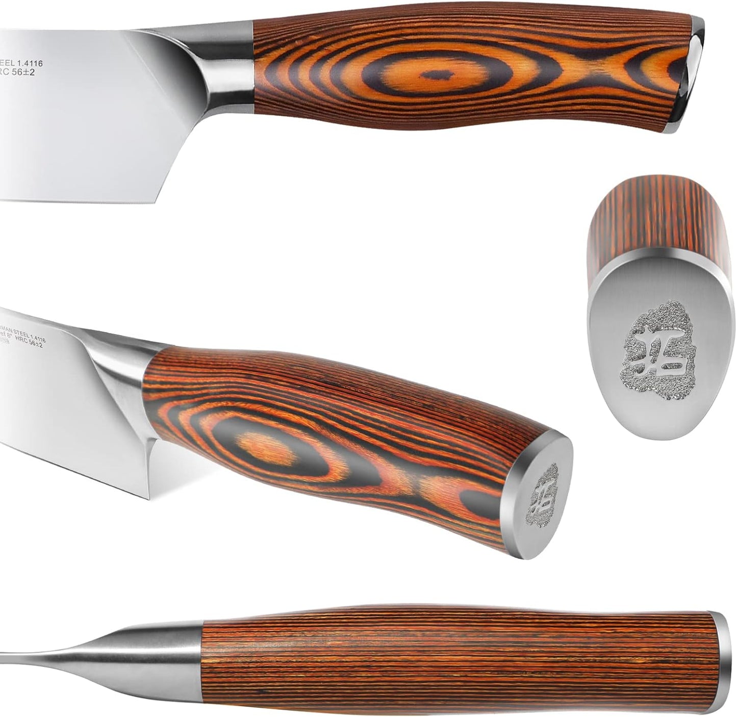 TUO 17 PCS Kitchen Knives Set - Kitchen Block Set with Steak Knife - German X50CrMov15 Steel Blade - Full Tang Pakkawood Handle - Gift Box Included - Fiery Series