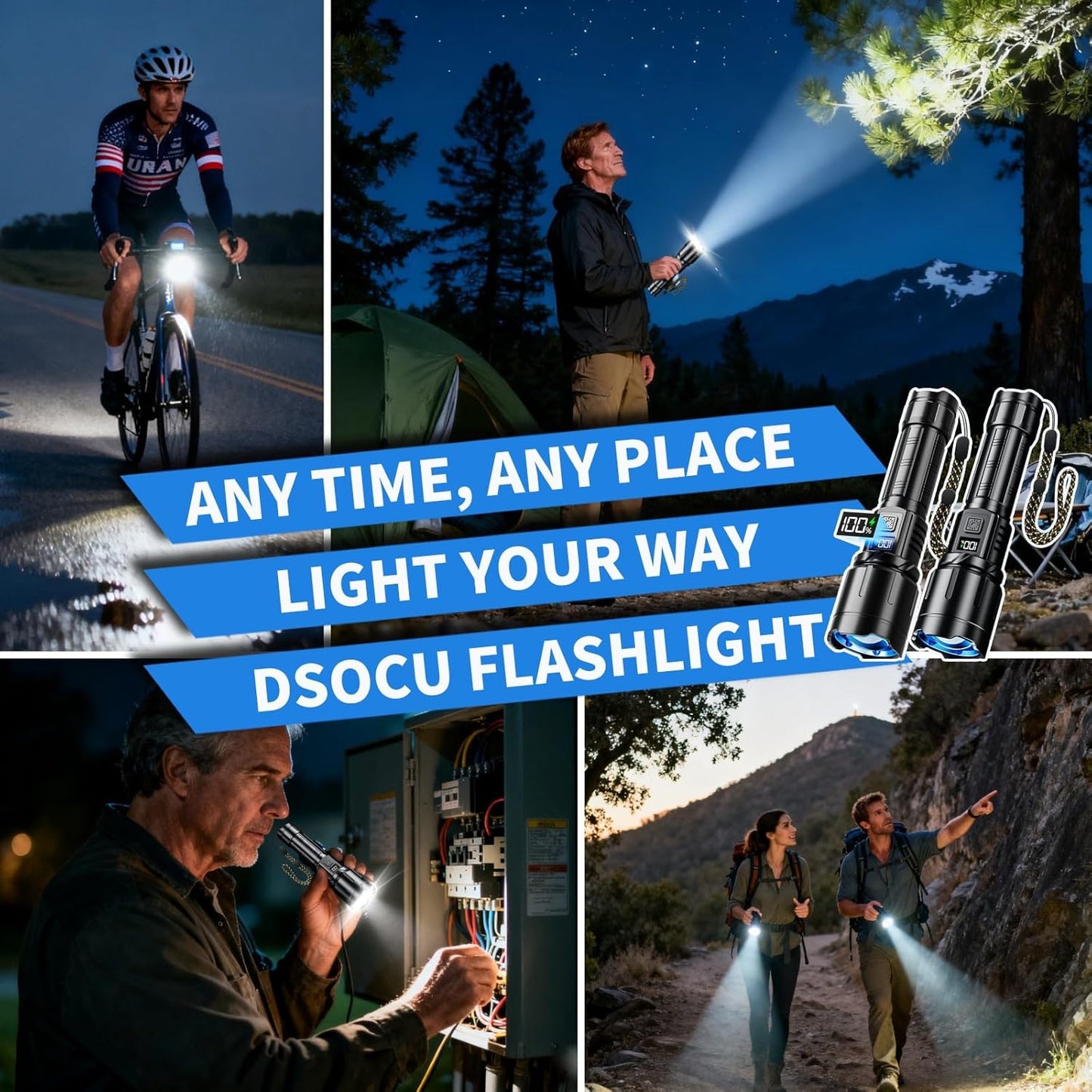 Flashlight Rechargeable 990000 High Lumens, 2 Pack Super Bright Flash Light, 6 Modes Zoomable Lampe with LCD Digital Display, Brightest LED Flashlights, Powerful Tactical Flashlight for Camping