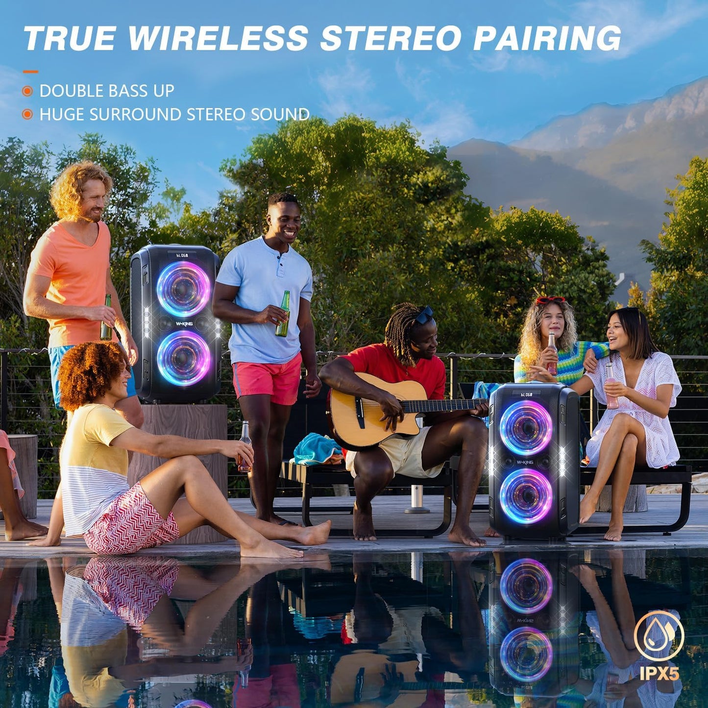 T9 Pro, W-KING 270W PEAK Bluetooth Speaker Wireless Portable Loudest Party Boom Box Haut Parleur Bluetooth/Massive 125dB/12 Custom Bass, 2*6.5'' Woofers-Super Bass/IPX5/MIC>R in/USB/TF/AUX,Removable Battery