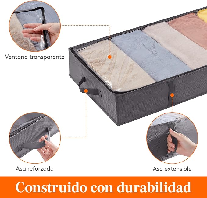 2 Pack 65L Under Bed Storage Bins, Foldable Closet Organizers and Storage Containers,Underbed Storage Bags with Reinforced Handle for Blanket,Clothing,Comforter, Sheets,Wrapping Paper, Grey