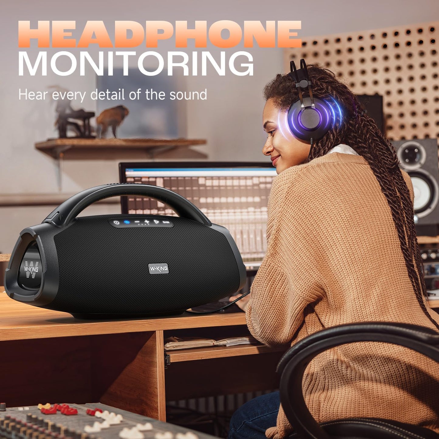 W-King Bluetooth Speaker X20, 330W Peak 200W RMS Portable Wireless Speaker with 7.5" Subwoofer, 40Hz Massive Bass, EQ APP, 2.1Ch, IPX7, BT5.4, Stereo Pairing, OTG, Boom Box for Party, Outdoor, Beach