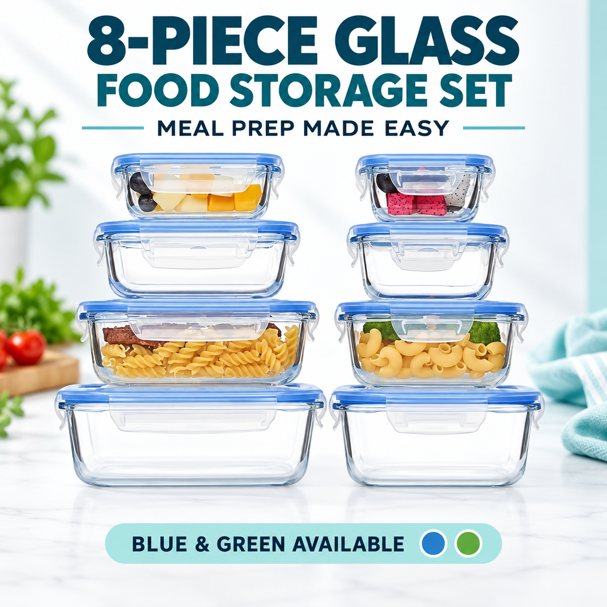 8-Piece High Borosilicate Glass Food Storage Container Set