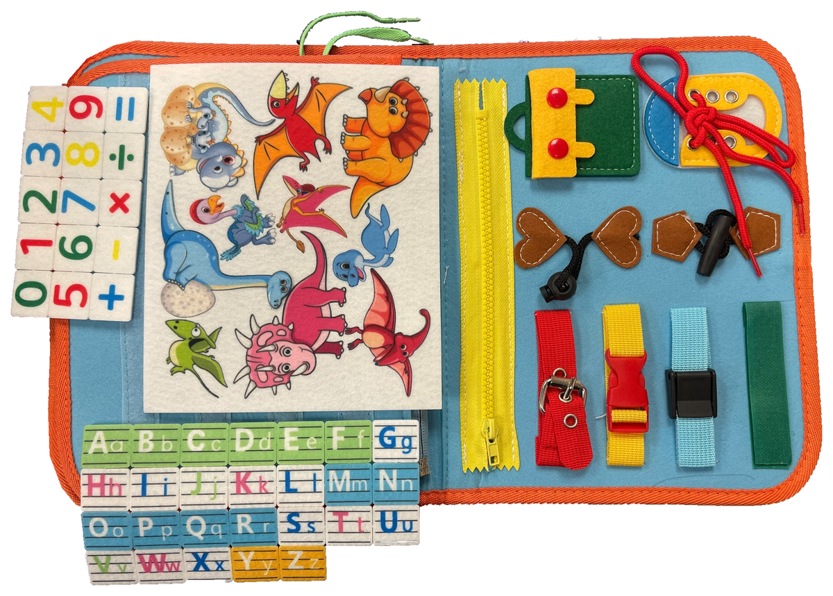 Dinosaur Busy Board Montessori Sensory Activity Book Travel Learning Toy