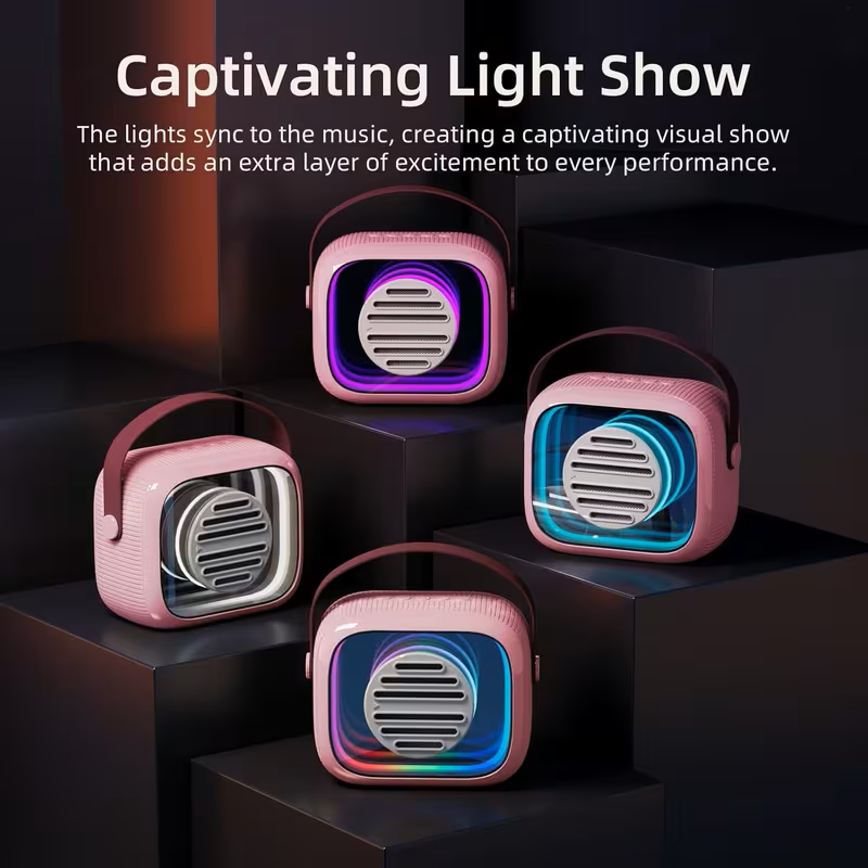 Mini Karaoke Machine - Portable Speaker with 2 Microphone, 5 Voice Changing Effects, Colorful Lights, Rechargeable Battery, USB Charging, Indoor And Outdoor Loud Speaker