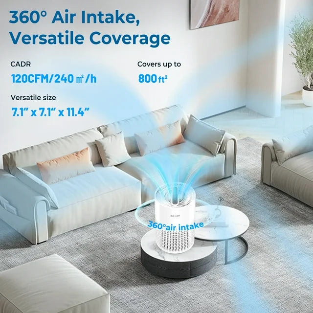 SEJOY家用空气净化器，适用于面积达800平方英尺的大房间，HEPA高效空气净化器，适用于卧室，可去除99.9%的宠物毛发、过敏原、烟雾、异味、灰尘和花粉。