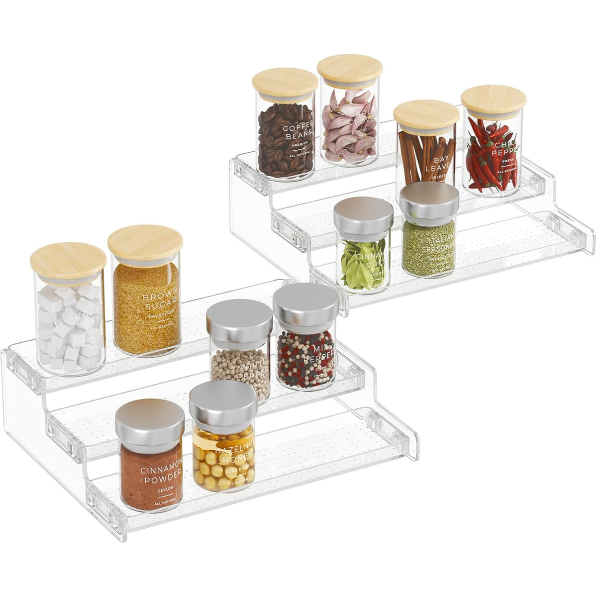 Plastic 3-Tier Spice Rack, Clear Spice Organization for Cabinet, Counter, Organizer Shelf for Condiment, Seasoning, Syrup,Liquor, Medicine and Perfume Kitchen, Pantry,Bathroom,bar, 1 Pack