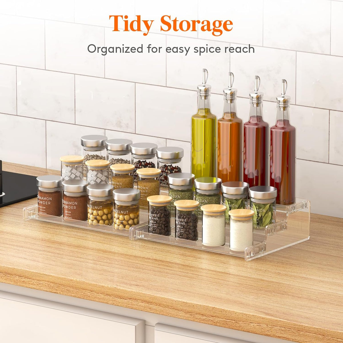 Plastic 3-Tier Spice Rack, Clear Spice Organization for Cabinet, Counter, Organizer Shelf for Condiment, Seasoning, Syrup,Liquor, Medicine and Perfume Kitchen, Pantry,Bathroom,bar, 1 Pack