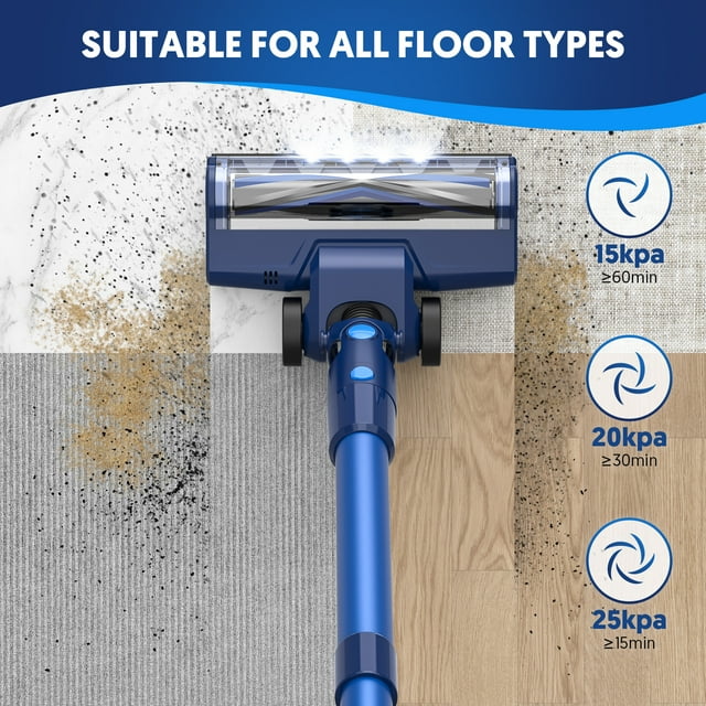 SEJOY 无绳手持吸尘器，25KPa 吸力，带触摸显示屏，续航时间 60 分钟，轻巧便携，适用于地毯、硬木地板和宠物毛发清洁。