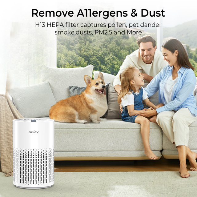 SEJOY家用空气净化器，适用于面积达800平方英尺的大房间，HEPA高效空气净化器，适用于卧室，可去除99.9%的宠物毛发、过敏原、烟雾、异味、灰尘和花粉。