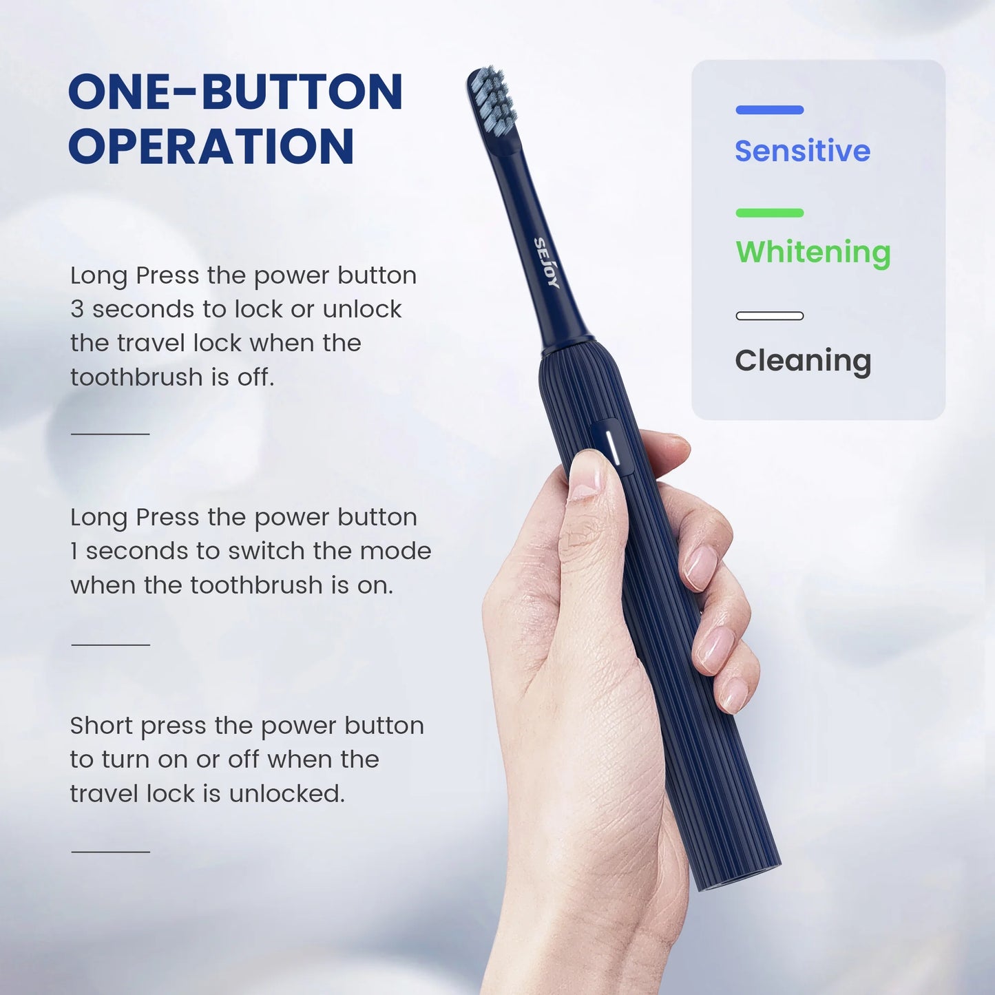 Sejoy 电动牙刷，可充电电动牙刷，快充声波牙刷，带旅行锁，4 个刷头，礼品装，海军蓝
