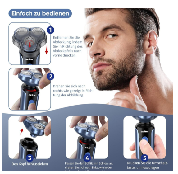 Electric Shaver 5-in-1 Grooming Kit for Men – Rechargeable Rotary Razor with Beard Trimmer, Nose Hair Trimmer, Facial Brush, 2-Speed Power, IPX7 Waterproof Wet & Dry Shaving