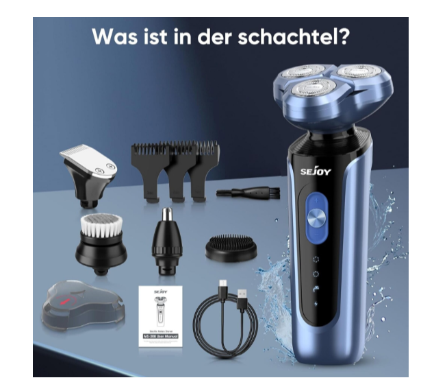 Electric Shaver 5-in-1 Grooming Kit for Men – Rechargeable Rotary Razor with Beard Trimmer, Nose Hair Trimmer, Facial Brush, 2-Speed Power, IPX7 Waterproof Wet & Dry Shaving