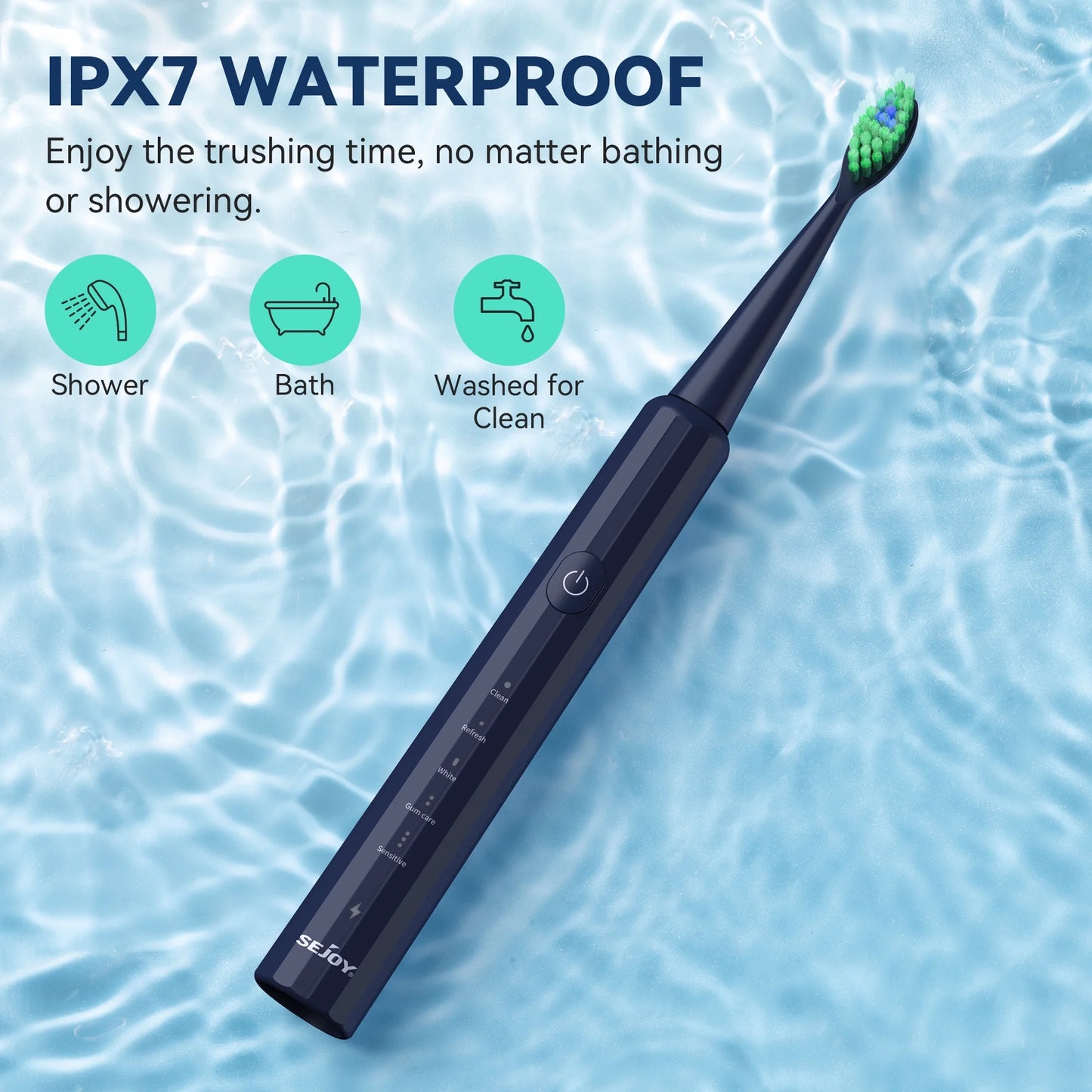 Sejoy Sonic Electric Toothbrush with 8 Brush Heads, Rechargeable Electric Tooth Brush for Adults and Kids,High Power, 5 Modes,Smart Timer for Home Travel, Gift,Navy