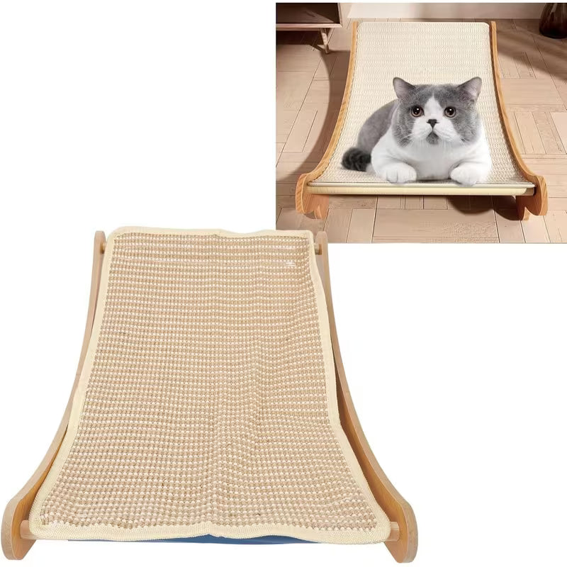Wooden Cat Hammock Lounge Bed with Sisal Scratcher – Large Indoor Cat Resting Chair & Furniture Protector