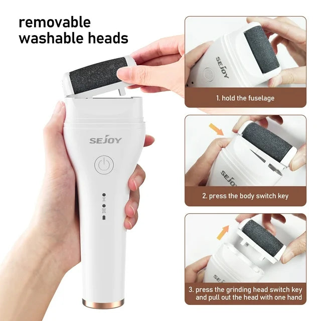 Sejoy电动足部去茧器，可充电，3个磨头，便携式防水电子足锉修脚工具