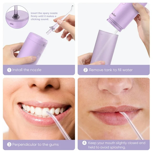 Sejoy Cordless Water Flosser Portable Oral Irrigator Rechargeable Collapsible Travel Teeth Cleaner IPX7 Waterproof, Purple