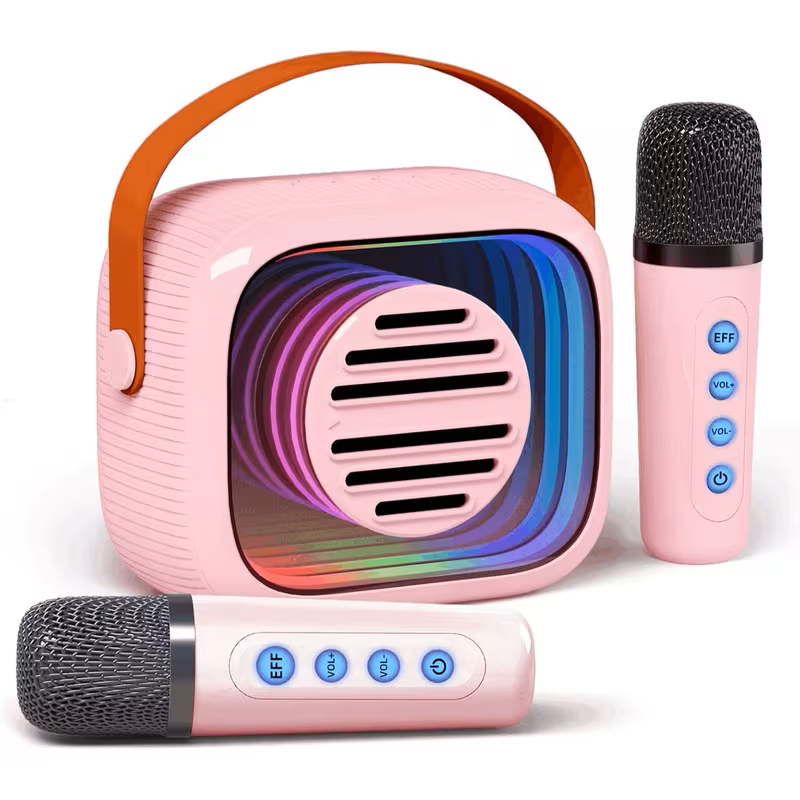 Mini Karaoke Machine - Portable Speaker with 2 Microphone, 5 Voice Changing Effects, Colorful Lights, Rechargeable Battery, USB Charging, Indoor And Outdoor Loud Speaker