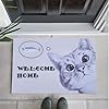 W&M Welcome Door Mat Cute Kitty Waterproof Entrance Entry Doormat for Indoor Outdoor Washable Front Porch Rug with Non Slip Rubber Back Low Profile Floor Easy Clean-Welcome Cat Design-Beige