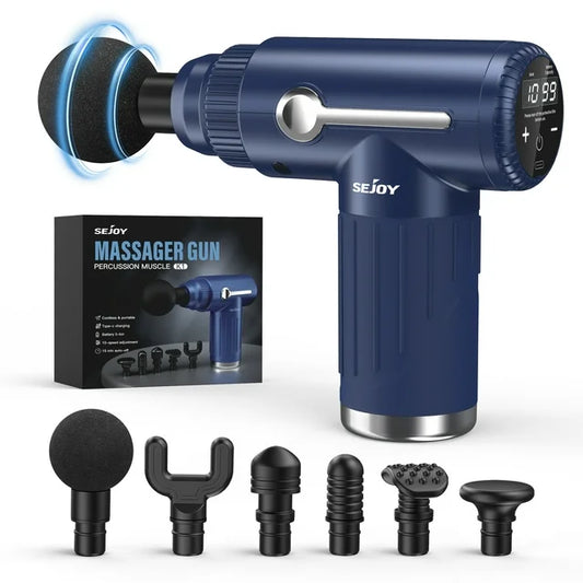 Sejoy Massage Gun, Deep Tissue Percussion Muscle for Pain Relief, Handheld Cordless Mini, Blue