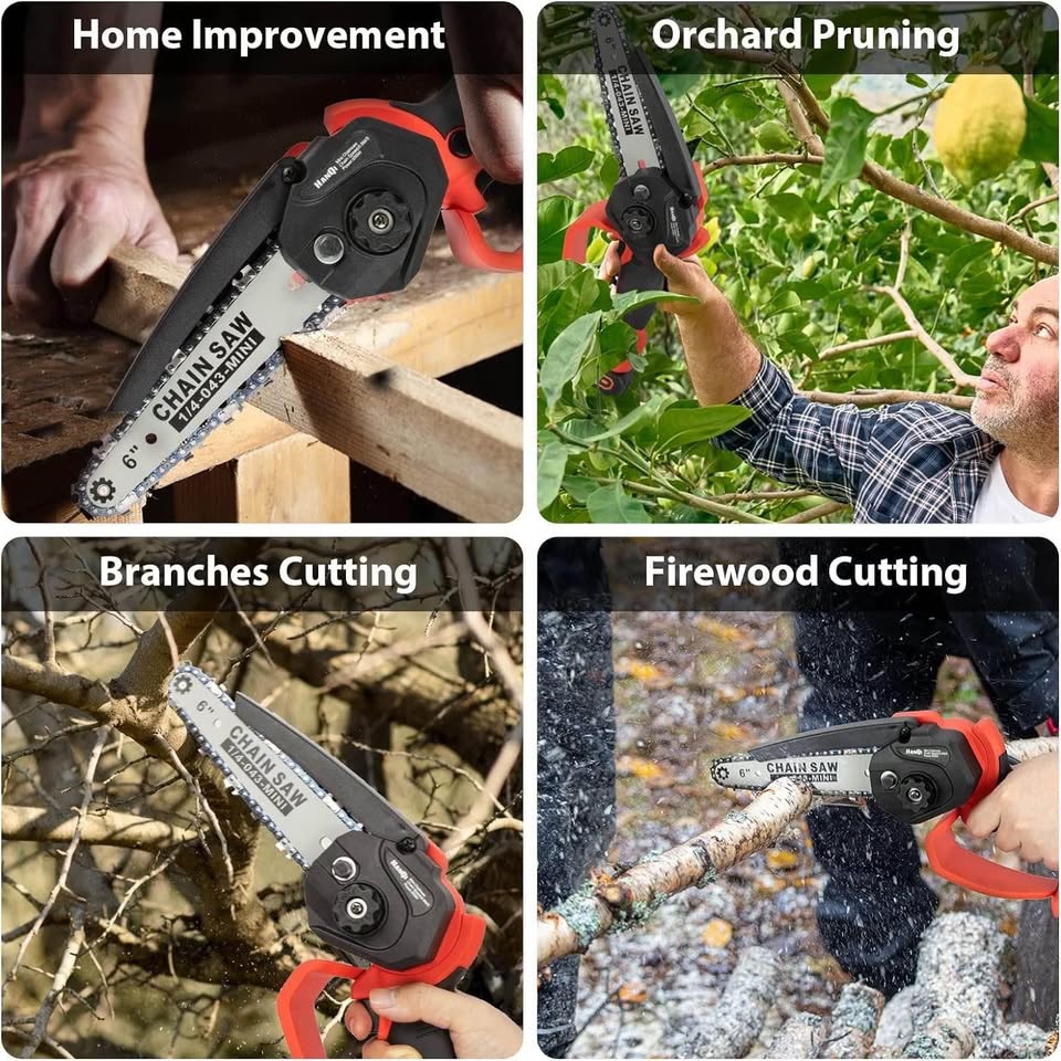 Mini Chainsaw 6-Inch Cordless，HanQi Battery Powered Handheld Chain Saw with 2 Large Capacity Battery and 2 Chains,Electric Small Chainsaw for Wood Cutting Tree Trimming