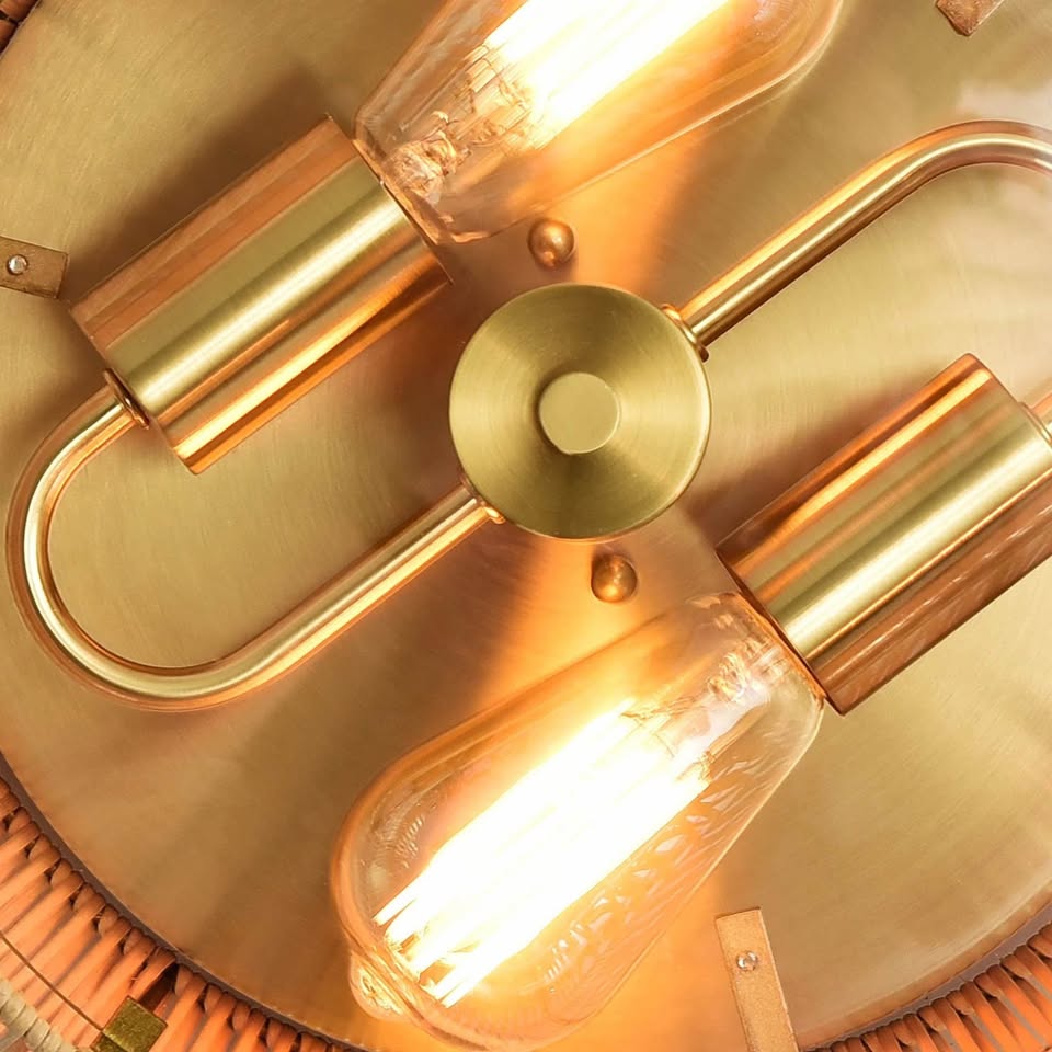 双灯天然藤条户外吸顶灯