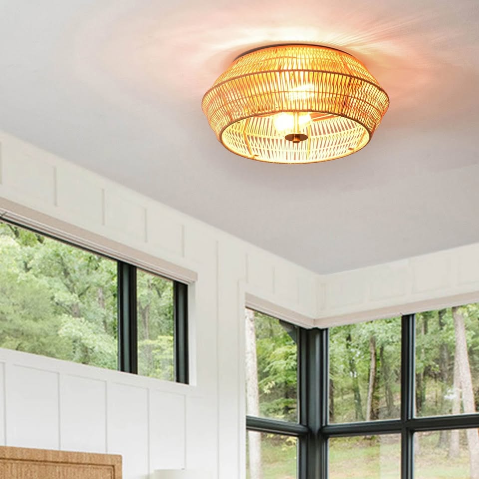 双灯天然藤条户外吸顶灯