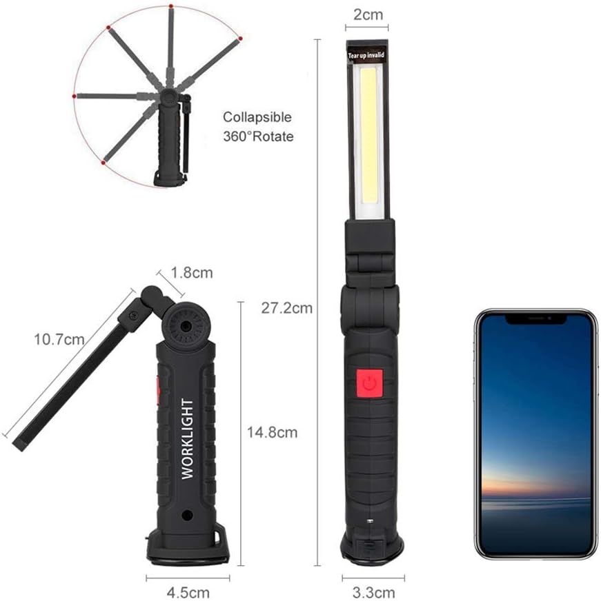 LED Work Light Rechargeable, OTYTY Portable Work Lights with Magnetic Base, 5 Modes, Hanging Hook and Water-Resistant Magnetic LED Light for Car Repair, Emergency Use (3 Pack)