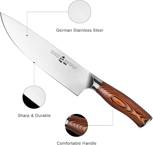 TUO 17 PCS Kitchen Knives Set - Kitchen Block Set with Steak Knife - German X50CrMov15 Steel Blade - Full Tang Pakkawood Handle - Gift Box Included - Fiery Series