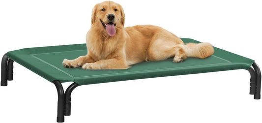 Dopedio Elevated Outdoor Dog Bed, Raised Dog Cot for Large Dogs, Metal Frame with Washable Breathable Mesh, Non-Slip Feet, Green