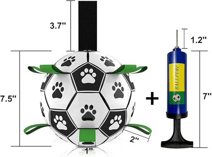 狗狗足球，互动趣味7.5英寸狗狗玩具球，室内外皆宜，带抓握拉环，适合小型和中型犬（25-75磅） 