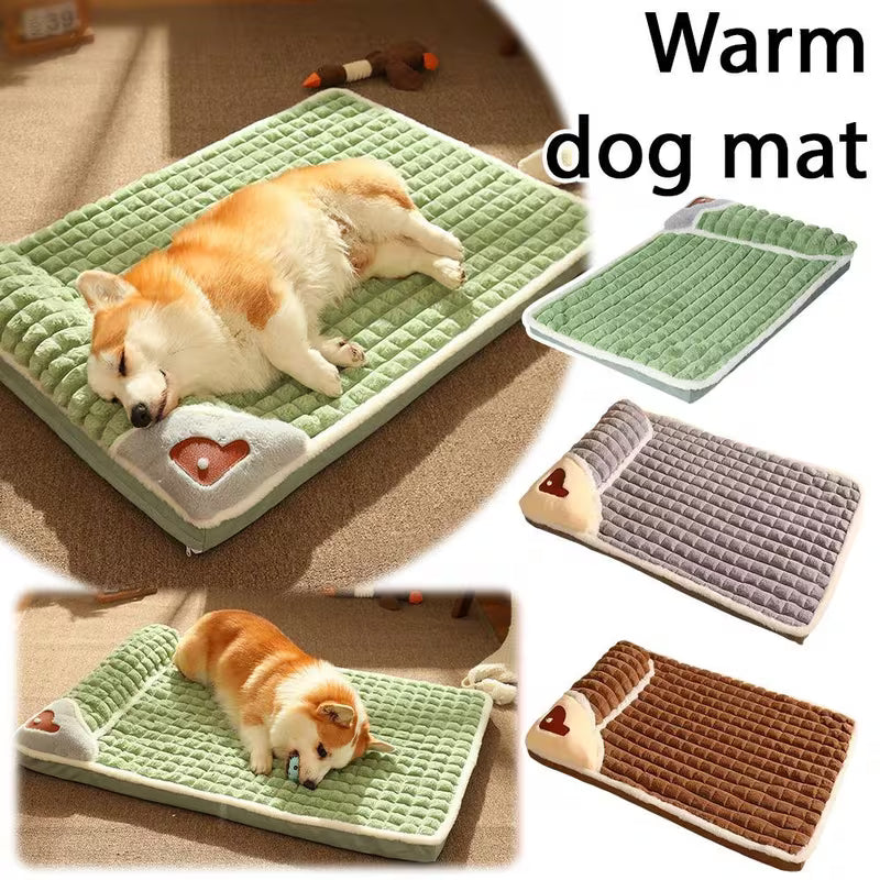 Green warm Dog Bed Mat with Pillow