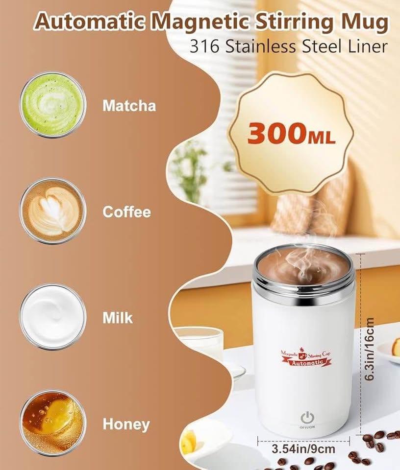 自搅拌咖啡杯，316不锈钢便携式无线电动咖啡杯