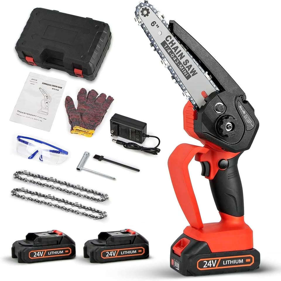 Mini Chainsaw 6-Inch Cordless，HanQi Battery Powered Handheld Chain Saw with 2 Large Capacity Battery and 2 Chains,Electric Small Chainsaw for Wood Cutting Tree Trimming