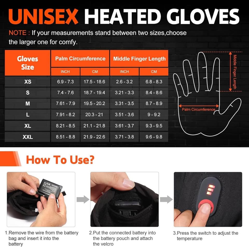 Heated Gloves for Men Women Rechargeable Electric Heating Ski Gloves 7.4V 2200mAH Batterys Touchscreen Waterproof Motorcycle Heat Glove Hand Warmer for Winter Indoor Outdoor Work Skiing Hiking Camping